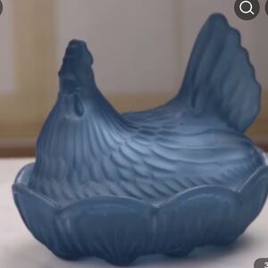 Matte Blue Hen on Nest Glass Dish